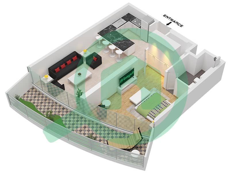 Trussardi Residences - 1 Bedroom Apartment Unit 1,4 FLOOR 1-8,10,11 Floor plan "Unit 1 Floor 1-8,10,11
Unit 4 Floor 1-8,10,11" interactive3D