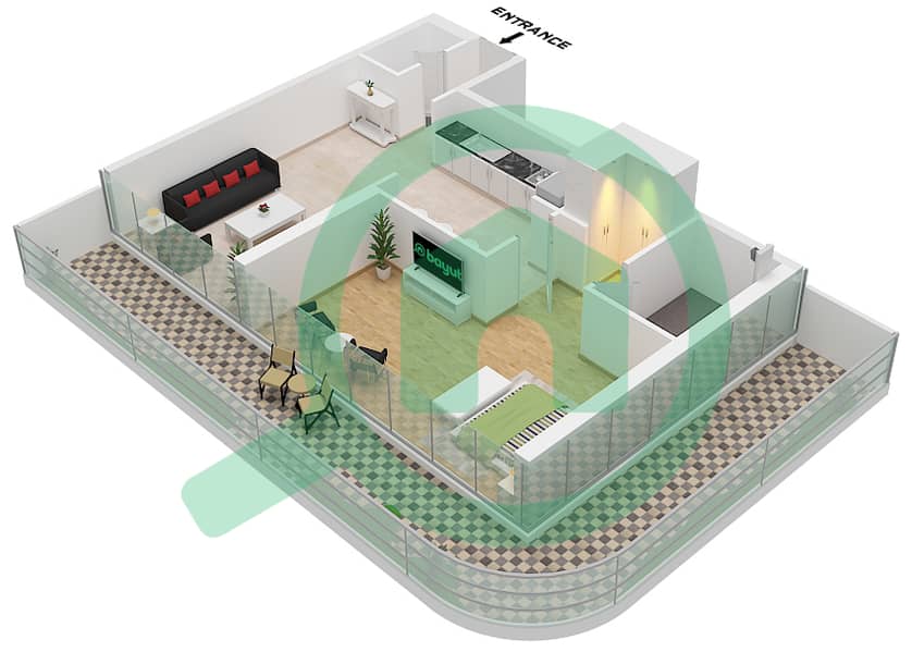 特鲁萨迪公寓 - 1 卧室公寓单位7 FLOOR 9戶型图 Unit 7 Floor 9 interactive3D