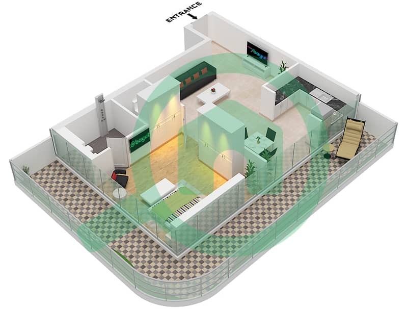 Trussardi Residences - 1 Bedroom Apartment Unit 9 FLOOR 1-8,10,11 Floor plan Unit 9 Floor 1-8,10,11 interactive3D