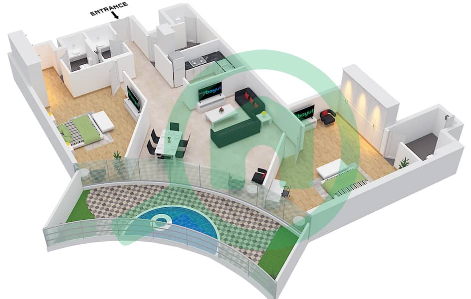 Trussardi Residences - 2 Bedroom Apartment Unit 3 FLOOR 1-8,10,11 Floor plan Unit 3 Floor 1-8,10,11 interactive3D