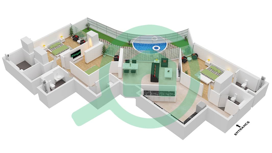 Trussardi Residences - 3 Bedroom Apartment Unit 2 FLOOR 9 Floor plan Unit 2 Floor 9 interactive3D