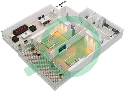 皇室风情公寓 - 2 卧室公寓类型／单位T1 / UNIT 4 FLOOR 4-16戶型图