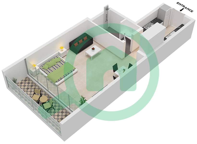 Роял Ридженси - Апартамент Студия планировка Тип/мера T1 / UNIT 6,11 FLOOR 2,3 Type T1 Unit 6,11 Floor 2,3 interactive3D