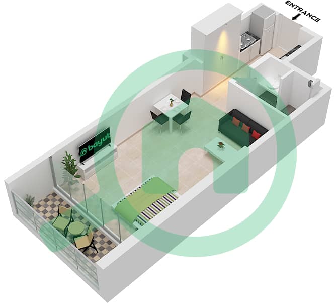 Роял Ридженси - Апартамент Студия планировка Тип/мера T3 / UNIT 8,13 FLOOR 2,3 Type T3 Unit 8,13  Floor 2,3 interactive3D