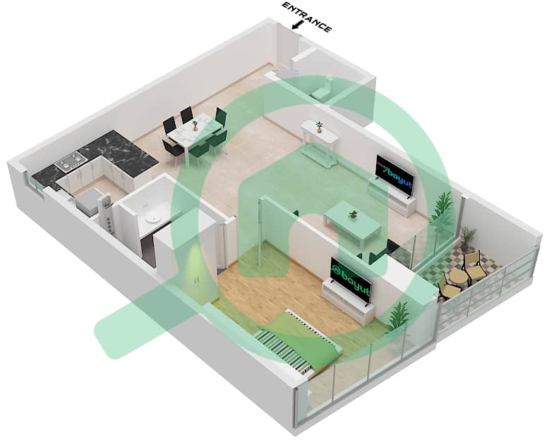 Роял Ридженси - Апартамент 1 Спальня планировка Тип/мера T1 / UNIT 1 FLOOR 2,3 Type T1 Unit 1  Floor 2,3 interactive3D