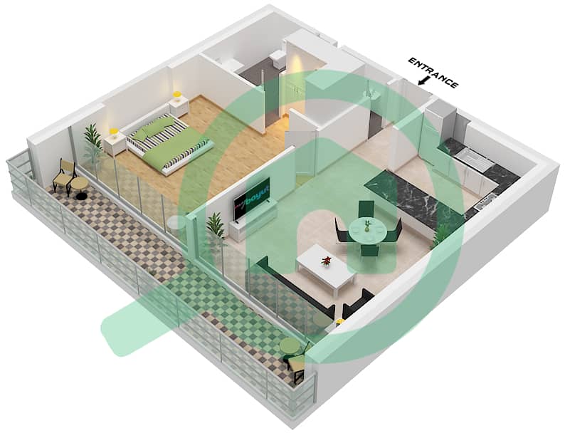 Роял Ридженси - Апартамент 1 Спальня планировка Тип/мера T2 / UNIT 2  FLOOR 2-16 Type T2 Unit 2  Floor 2-16 interactive3D