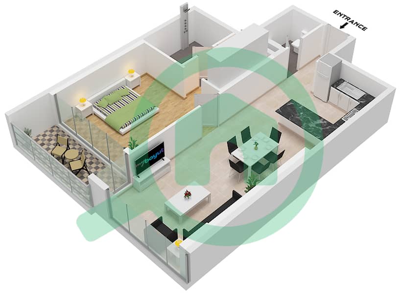 المخططات الطابقية لتصميم النموذج / الوحدة T4 / UNIT 6 FLOOR 4-16 شقة 1 غرفة نوم - رويال ريجنسي Type T4 Unit 6  Floor 4-16 interactive3D