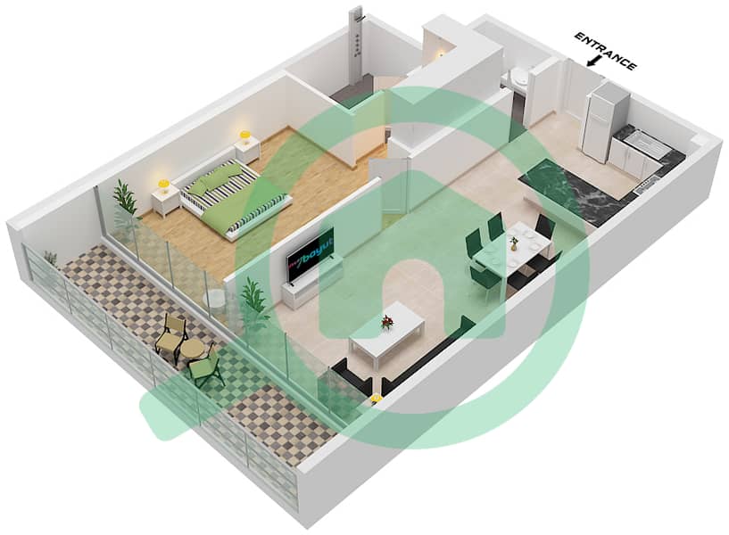 皇室风情公寓 - 1 卧室公寓类型／单位T5 / UNIT 7 FLOOR 2-16戶型图 Type T5 Unit 7  Floor 2-16 interactive3D