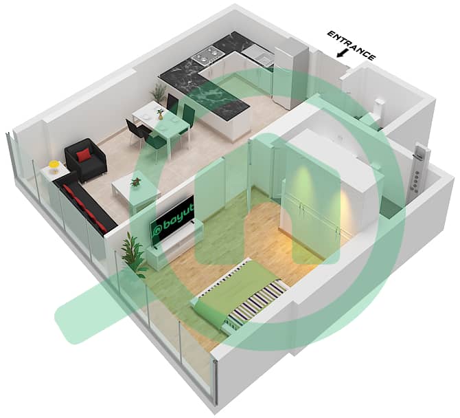 المخططات الطابقية لتصميم النموذج / الوحدة T7 / UNIT 13,18 FLOOR 2,3 شقة 1 غرفة نوم - رويال ريجنسي Type T7 Unit 13,18  Floor 2,3 interactive3D