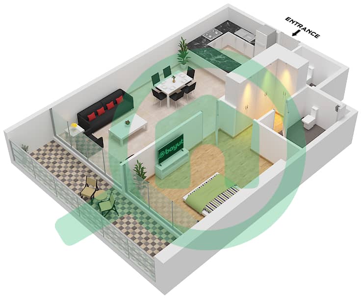 المخططات الطابقية لتصميم النموذج / الوحدة T13 / UNIT 9 FLOOR 4-16 شقة 1 غرفة نوم - رويال ريجنسي Type T13 Unit 9  Floor 4-16 interactive3D
