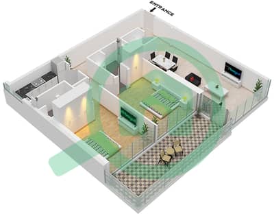 المخططات الطابقية لتصميم النموذج / الوحدة T2 / UNIT 5 FLOOR 4-16 شقة 2 غرفة نوم - رويال ريجينسي