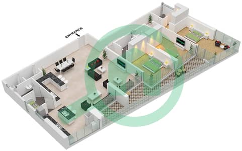 皇室风情公寓 - 3 卧室公寓类型／单位T1 / UNIT 1 FLOOR 4-10戶型图