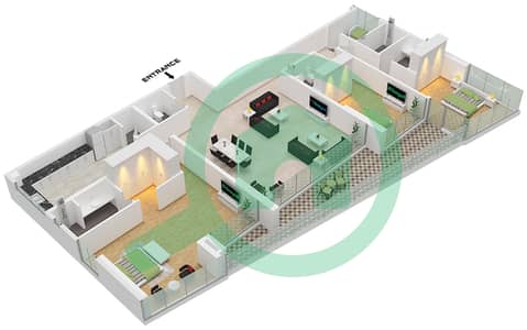 皇室风情公寓 - 3 卧室公寓类型／单位T2 / UNIT 1 FLOOR 11-16戶型图