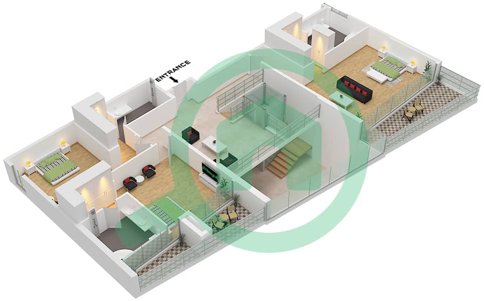 Роял Ридженси - Пентхаус 4 Cпальни планировка Тип/мера T1 / UNIT 1 FLOOR 17 Type T1 Unit 1  Upper Floor 17 interactive3D