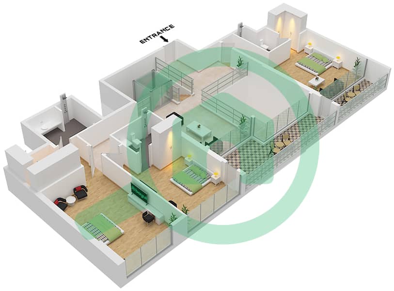 المخططات الطابقية لتصميم النموذج / الوحدة T2 / UNIT 2 FLOOR 17 بنتهاوس 4 غرف نوم - رويال ريجنسي Type T2 Unit 2  Upper Floor 17 interactive3D