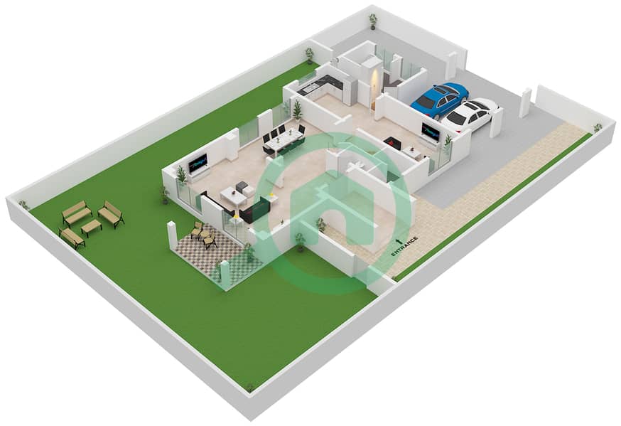 芳草青青1号 - 3 卧室别墅单位5戶型图 Unit 5 Floor Ground Floor interactive3D