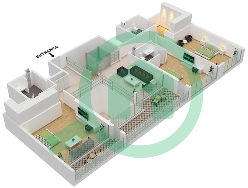 Роял Ридженси - Пентхаус 4 Cпальни планировка Тип/мера T3 / UNIT 3 FLOOR 17 Type T3 Unit 3  Upper Floor 17 interactive3D