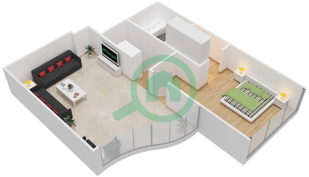 المخططات الطابقية لتصميم النموذج D2A شقة 2 غرفة نوم - سكاي جاردنز Upper Floor image3D