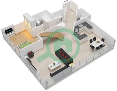 المخططات الطابقية لتصميم النموذج D3A شقة 2 غرفة نوم - سكاي جاردنز