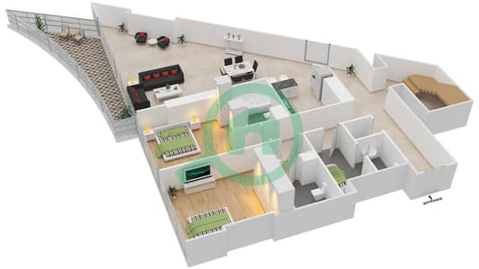 المخططات الطابقية لتصميم النموذج D3B شقة 3 غرف نوم - سكاي جاردنز