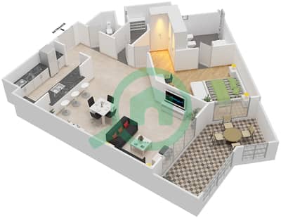 المخططات الطابقية لتصميم النموذج 1 شقة 1 غرفة نوم - بروميناد القرم الشرقي 1