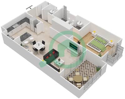 المخططات الطابقية لتصميم النموذج 2 شقة 1 غرفة نوم - بروميناد القرم الشرقي 1