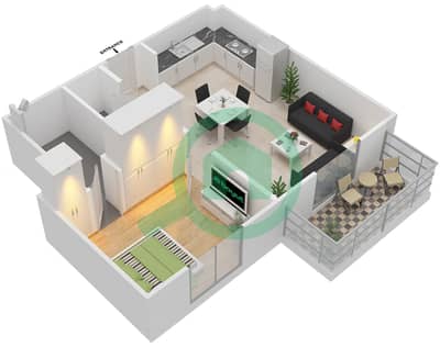 المخططات الطابقية لتصميم النموذج 6B شقة 1 غرفة نوم - رمرام