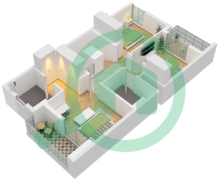 Рая - Таунхаус 3 Cпальни планировка Тип/мера A /  4PLEX-TH2 Unit 4Plex-Th2 Type A Floor First interactive3D