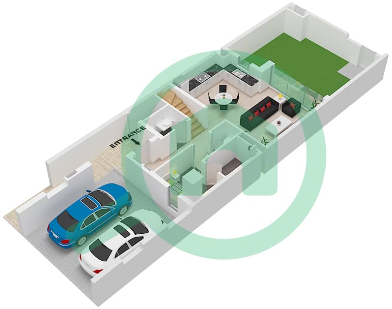 拉亚小区 - 3 卧室联排别墅类型／单位B / UNIT 6,8PLEX-TH3戶型图 Unit 6,8Plex-Th3 Type B Floor Ground interactive3D