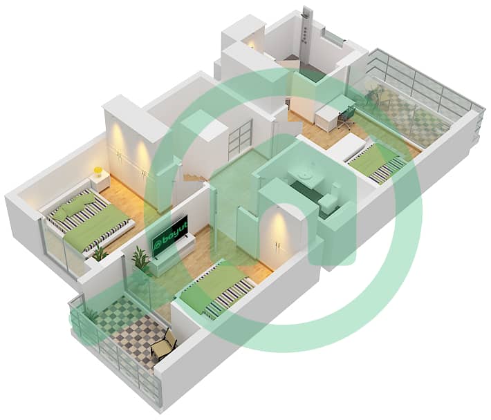 拉亚小区 - 3 卧室联排别墅类型／单位B / UNIT 6,8PLEX-TH3戶型图 Unit 6,8Plex-Th3 Type B Floor First interactive3D