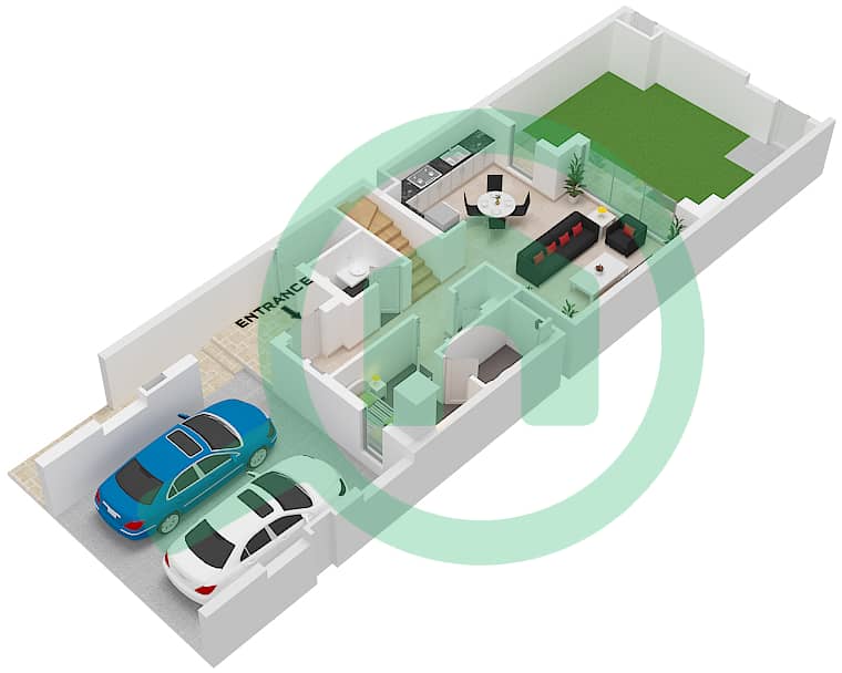拉亚小区 - 3 卧室联排别墅类型／单位C / 4PLEX-TH3戶型图 Unit 4Plex-Th3 Type C Floor Ground interactive3D