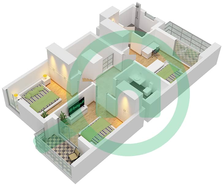 拉亚小区 - 3 卧室联排别墅类型／单位C / 4PLEX-TH3戶型图 Unit 4Plex-Th3 Type C Floor First interactive3D