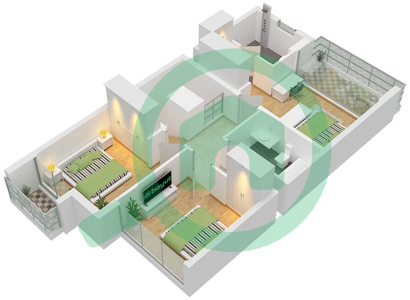 拉亚小区 - 3 卧室联排别墅类型／单位H / UNIT 8PLEX-TH4戶型图 Unit 8Plex-Th4 Type H Floor First interactive3D