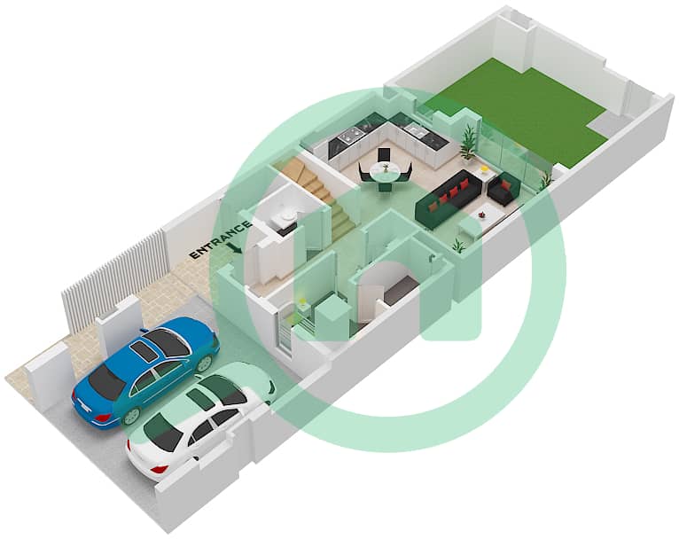 拉亚小区 - 3 卧室联排别墅类型／单位B / UNIT 6PLEX-TH3戶型图 Unit 6Plex-Th3 Type B Floor Ground interactive3D