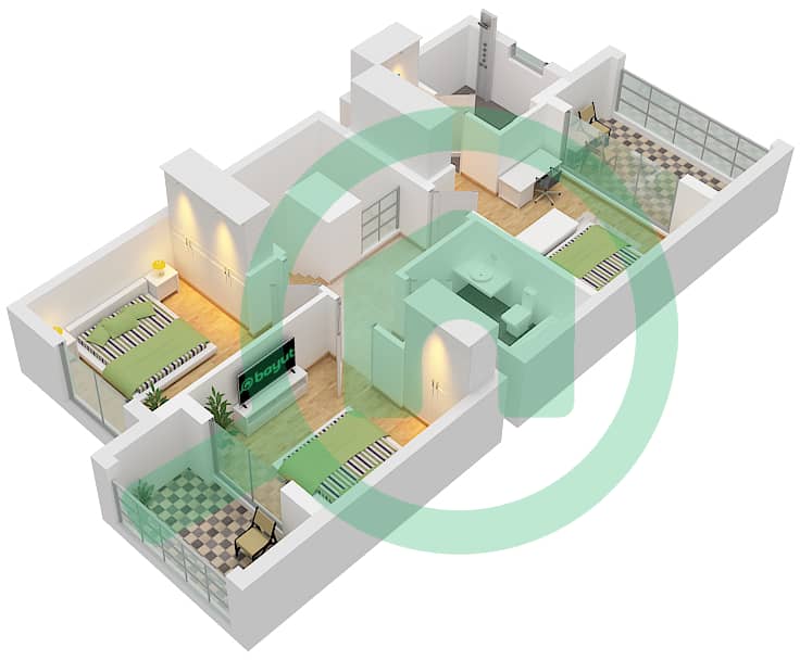 拉亚小区 - 3 卧室联排别墅类型／单位B / UNIT 6PLEX-TH3戶型图 Unit 6Plex-Th3 Type B Floor First interactive3D