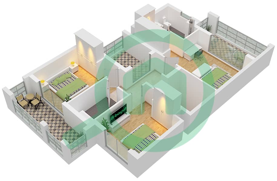 拉亚小区 - 4 卧室联排别墅类型／单位A / UNIT 4,6,8PLEX-TH1戶型图 Unit 4,6,8Plex-Th1 Type A Floor First interactive3D