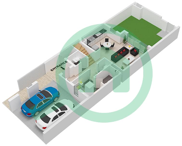 拉亚小区 - 3 卧室联排别墅类型／单位C / UNIT 4PLEX-TH3戶型图 Unit 4Plex-Th3 Type C Floor Ground interactive3D