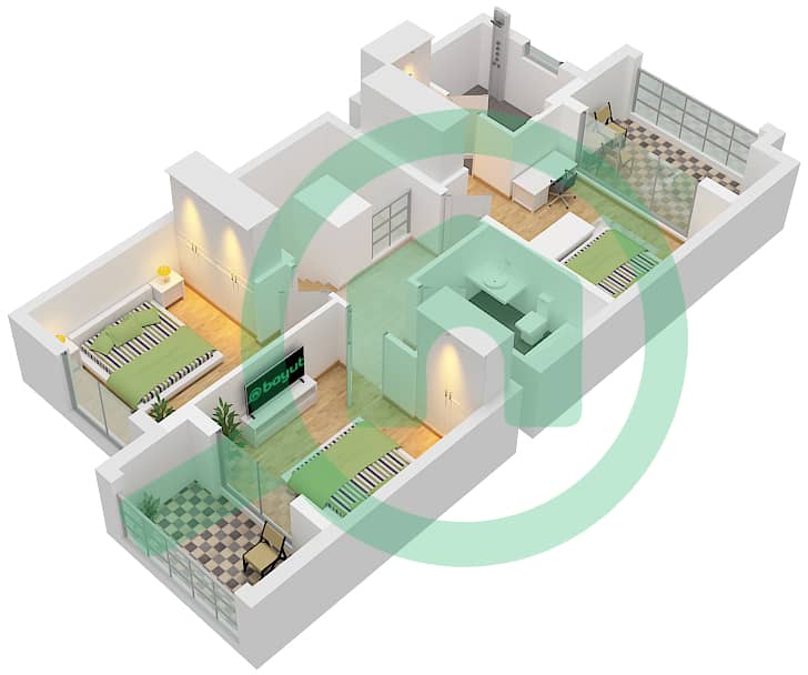 拉亚小区 - 3 卧室联排别墅类型／单位C / UNIT 4PLEX-TH3戶型图 Unit 4Plex-Th3 Type C Floor First interactive3D