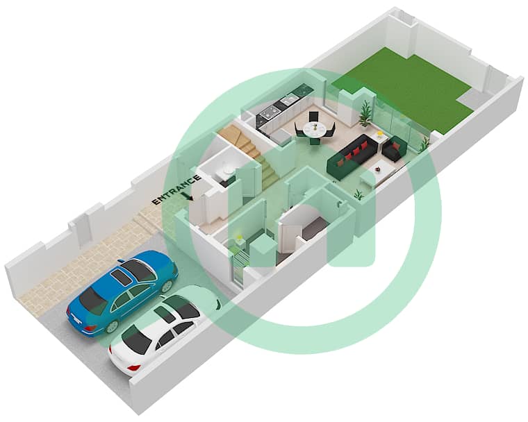 拉亚小区 - 3 卧室联排别墅类型／单位E / UNIT 6PLEX-TH5戶型图 Unit 6Plex-Th5 Type E Floor Ground interactive3D