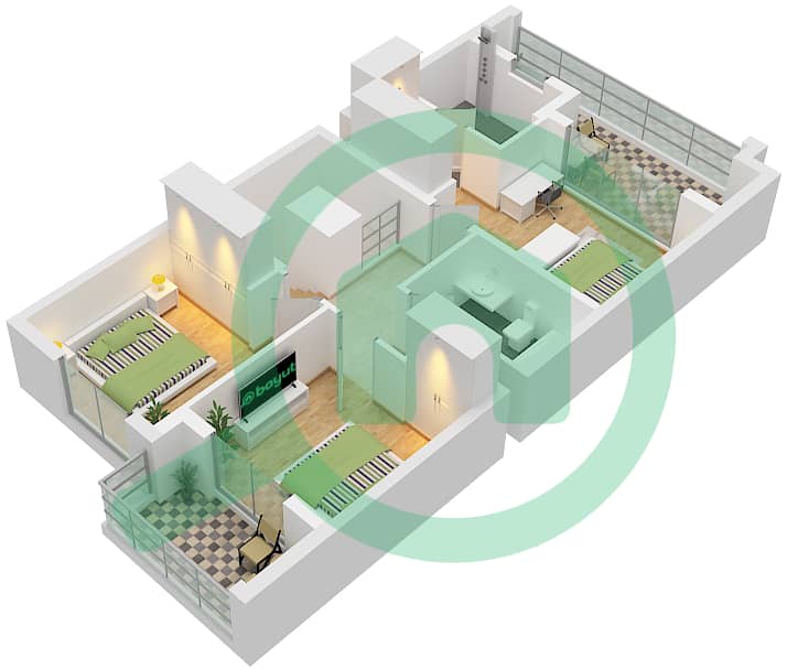 拉亚小区 - 3 卧室联排别墅类型／单位E / UNIT 6PLEX-TH5戶型图 Unit 6Plex-Th5 Type E Floor First interactive3D