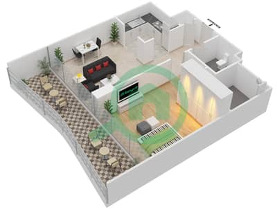 المخططات الطابقية لتصميم النموذج C شقة 1 غرفة نوم - جيميني سبليندور