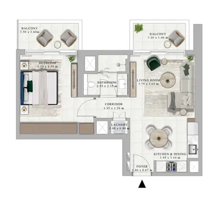 1 BR floor plan