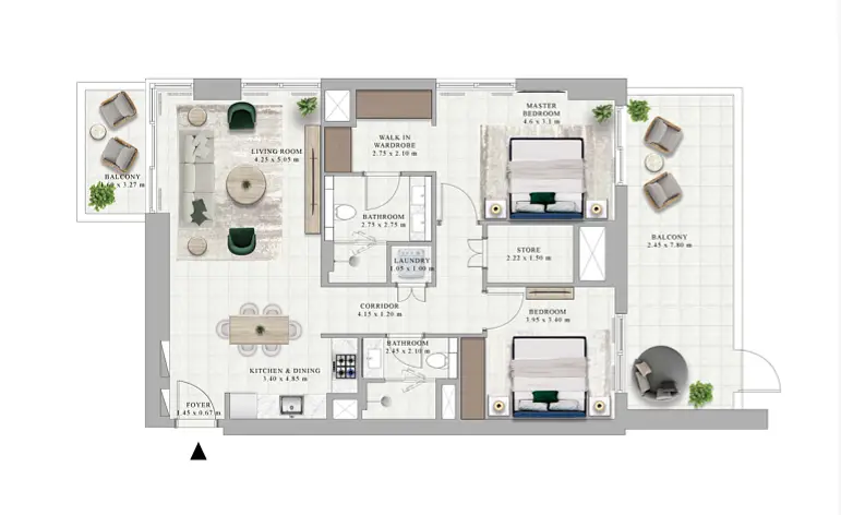 2 BR floor plan
