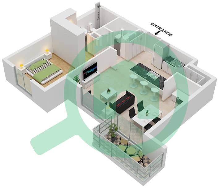 Arbor View - 1 卧室公寓单位16 FLOOR 4戶型图 Unit 16 Floor 4 interactive3D