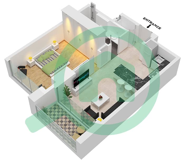 DIFC Living - 1 Bedroom Apartment Type A FLOOR 10-17 Floor plan Type A Floor 10-17 interactive3D