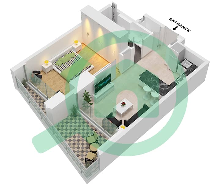 DIFC Living - 1 Bedroom Apartment Type A1 FLOOR 10 Floor plan Type A1 Floor 10 interactive3D