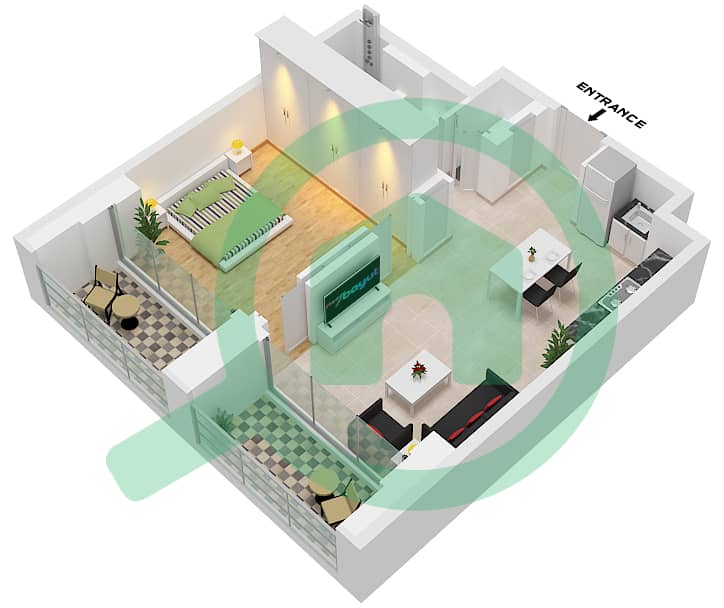 DIFC Living - 1 Bedroom Apartment Type B FLOOR 10-17 Floor plan Type B Floor 10-17 interactive3D