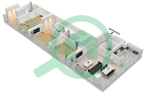 المخططات الطابقية لتصميم النموذج / الوحدة B1 / UNIT 04 FLOOR 3 شقة 2 غرفة نوم - ريزيدنس 110