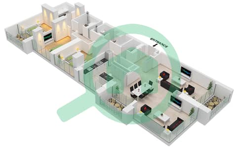 ДИФК Ливинг - Апартамент 3 Cпальни планировка Тип A FLOOR 31-34