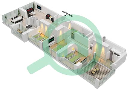 ДИФК Ливинг - Апартамент 3 Cпальни планировка Тип B FLOOR 34